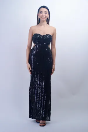 Black Sweetheart Strapless Sequin Lace Up Gown
