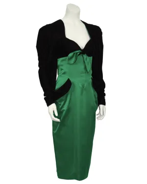 Black Velvet & Emerald Satin Cocktail Dress