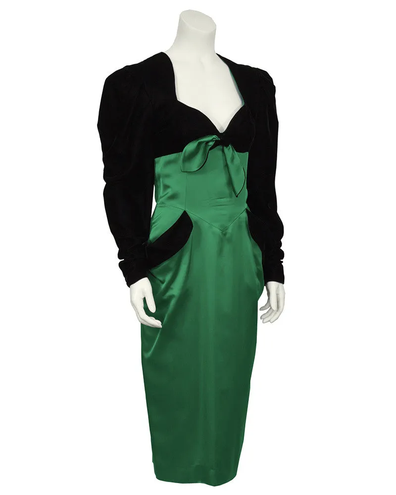 Black Velvet & Emerald Satin Cocktail Dress