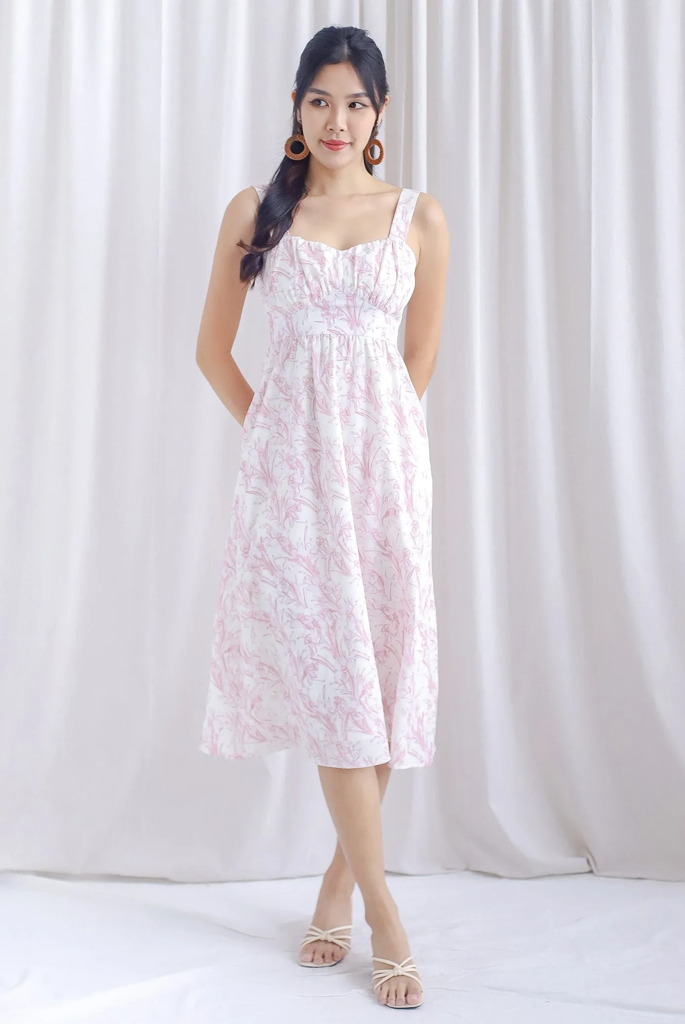 Blaise Porcelain Bustier Midi Dress In Pink