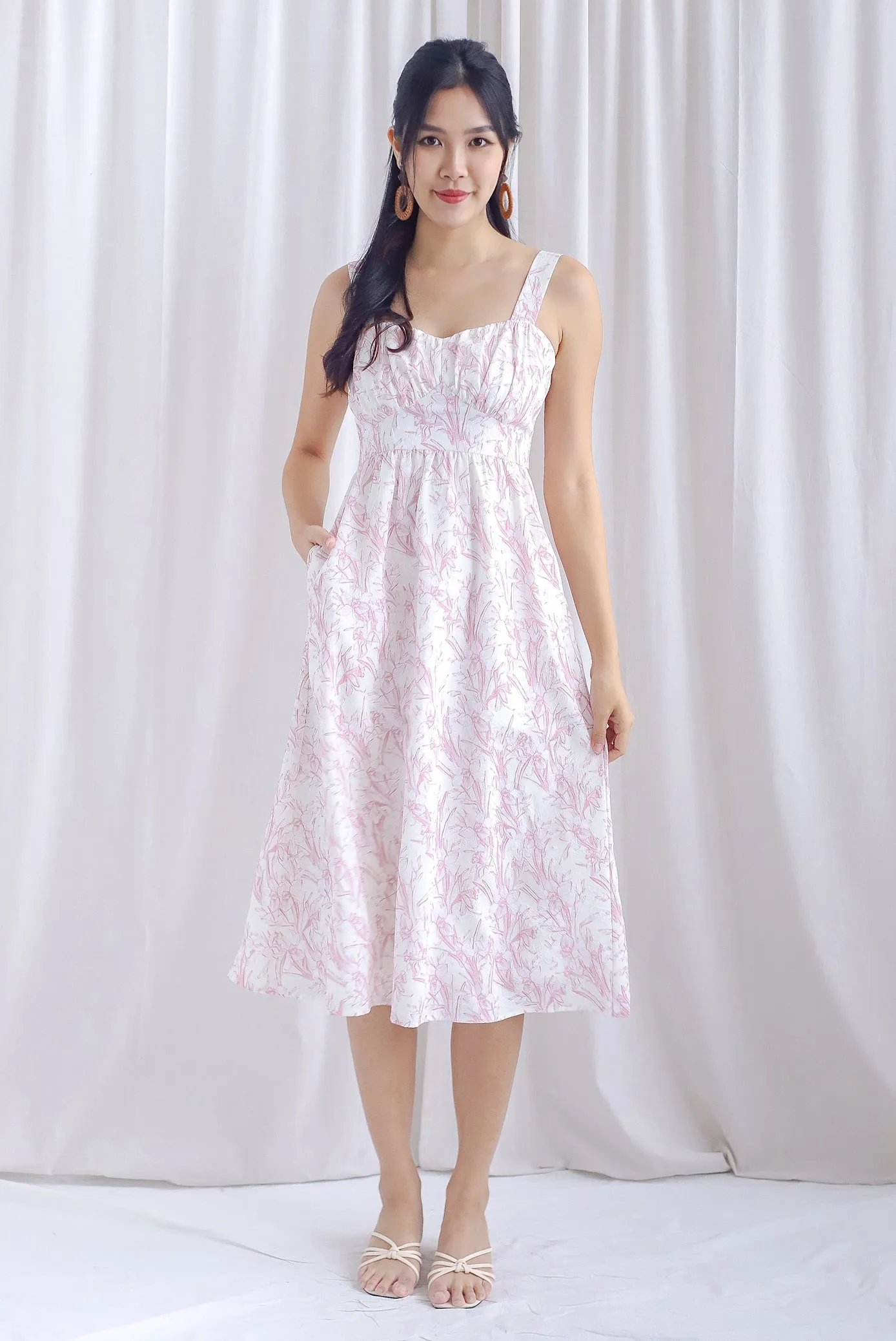 Blaise Porcelain Bustier Midi Dress In Pink
