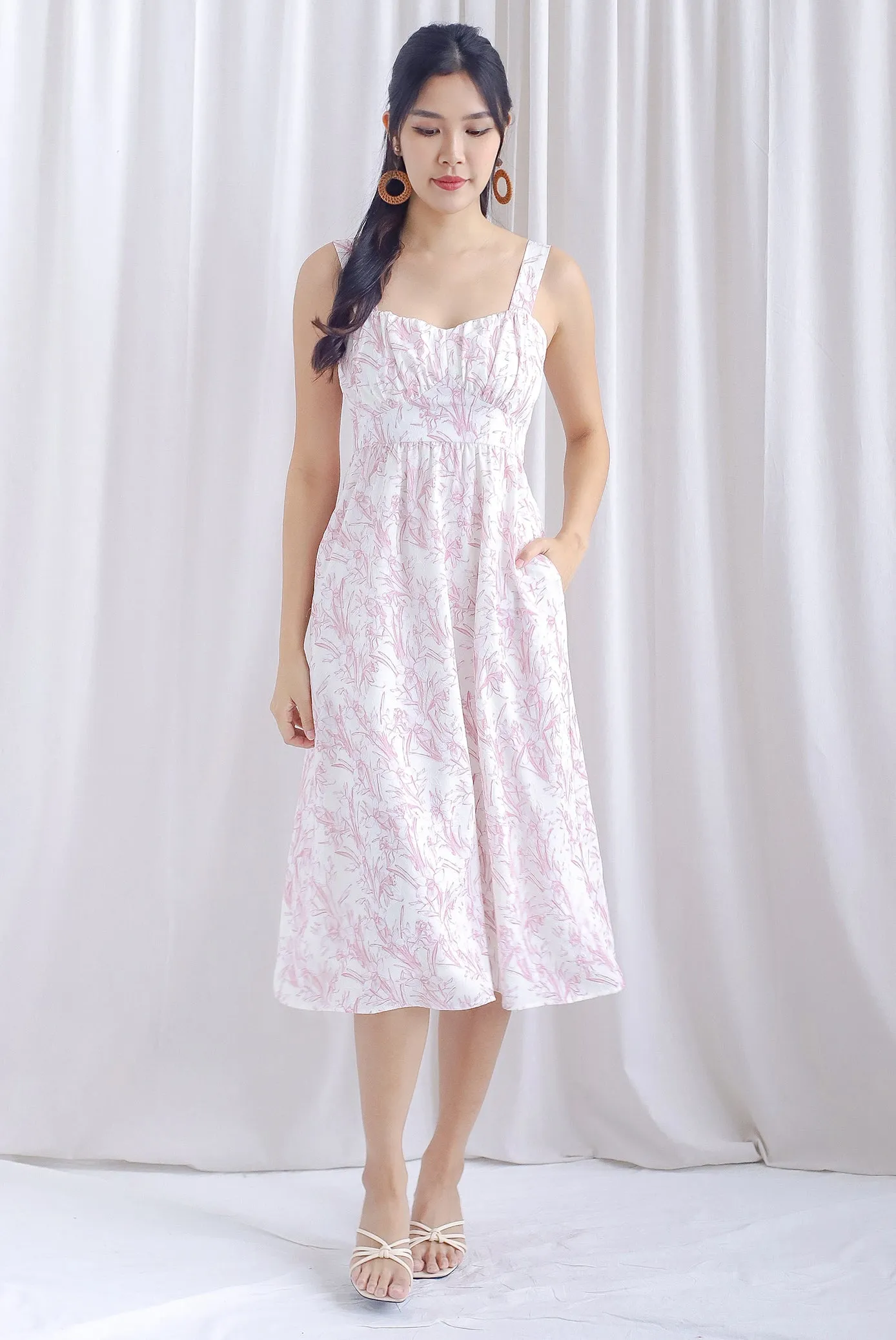 Blaise Porcelain Bustier Midi Dress In Pink
