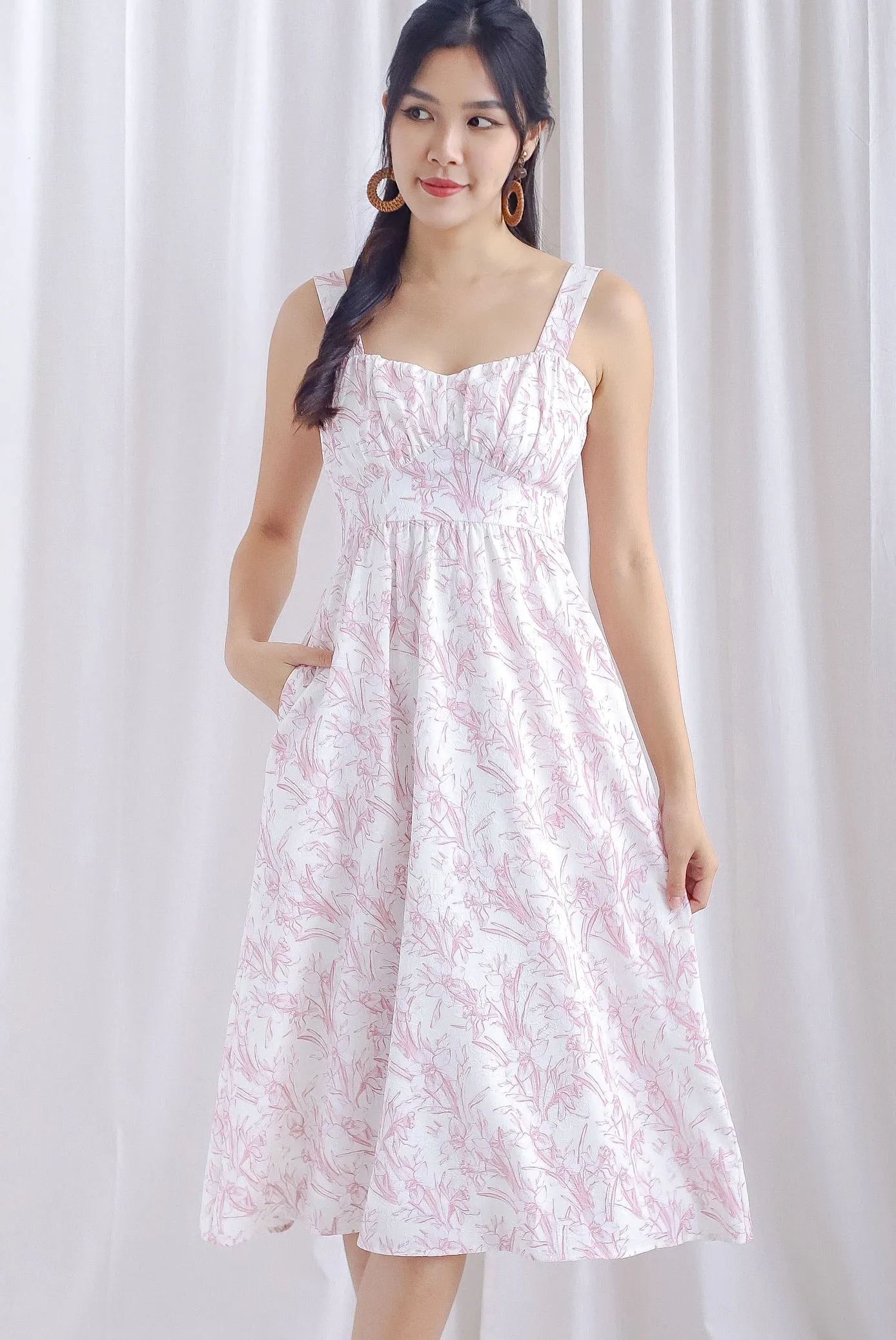 Blaise Porcelain Bustier Midi Dress In Pink