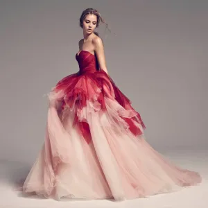 Blush Pink Tulle Prom Gowns