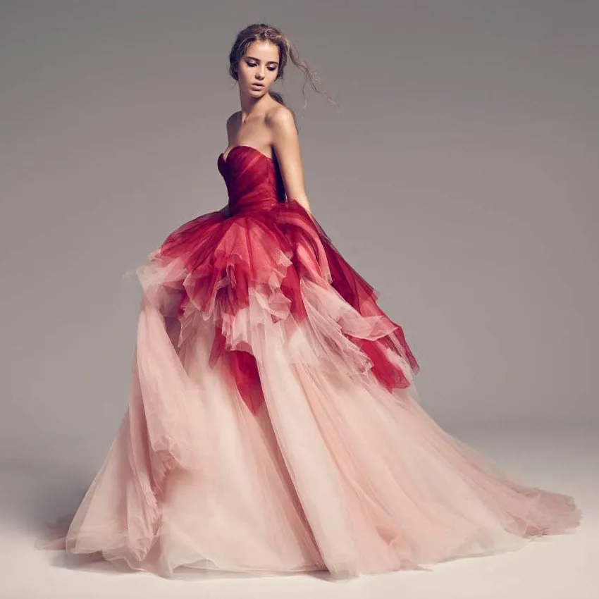Blush Pink Tulle Prom Gowns