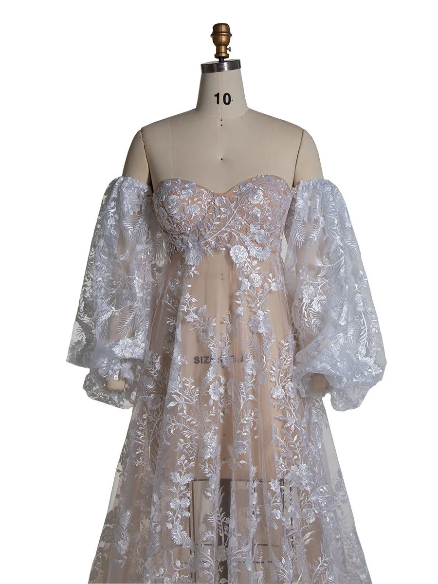 Boho Style Tulle with Lace Off Shoulder Maternity Photo Shoot Dress Wedding Gowns YEWEN YW220225-1
