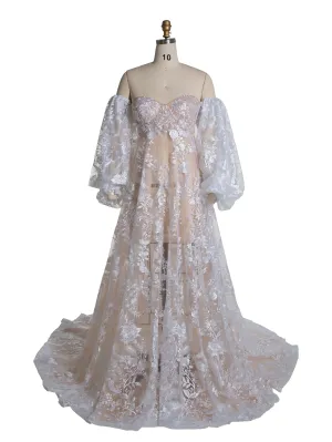 Boho Style Tulle with Lace Off Shoulder Maternity Photo Shoot Dress Wedding Gowns YEWEN YW220225-1