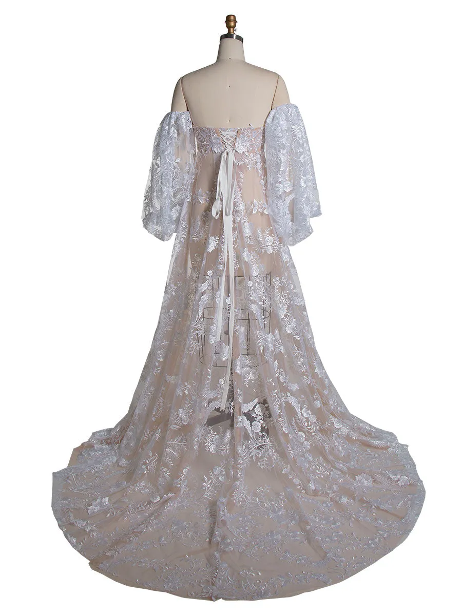 Boho Style Tulle with Lace Off Shoulder Maternity Photo Shoot Dress Wedding Gowns YEWEN YW220225-1