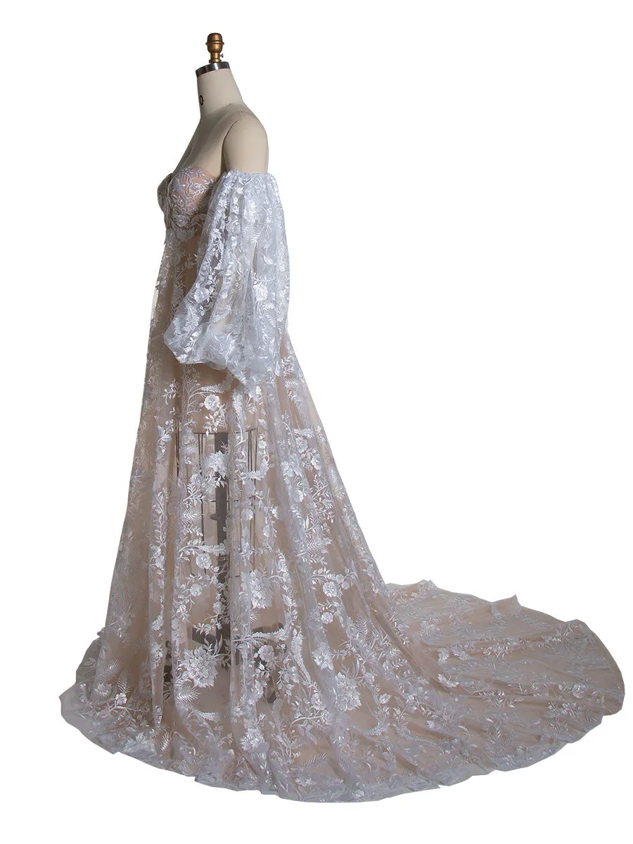 Boho Style Tulle with Lace Off Shoulder Maternity Photo Shoot Dress Wedding Gowns YEWEN YW220225-1
