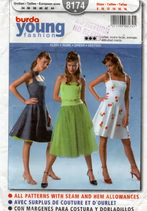Burda Young 8174 Womens Low Waisted Prom Dress with Tulle Skirt Out Of Print Sewing Pattern Sizes 8 - 18 UNCUT Factory Folded