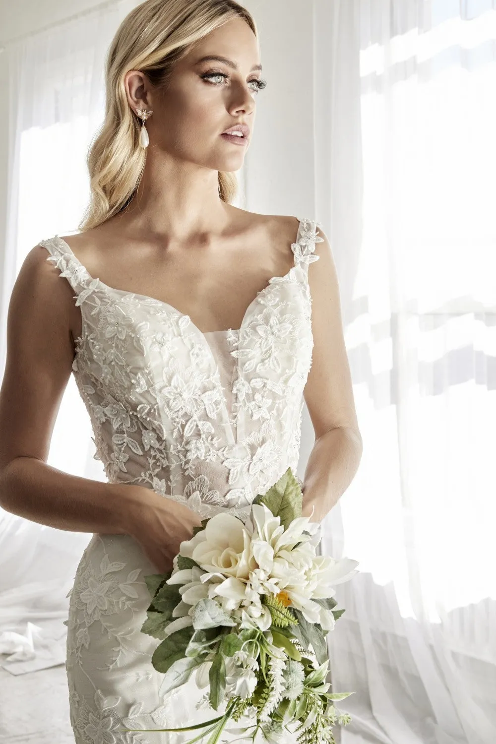 Carla Wedding Dress Sheer Bodice Flared Skirt 740TY01HRR