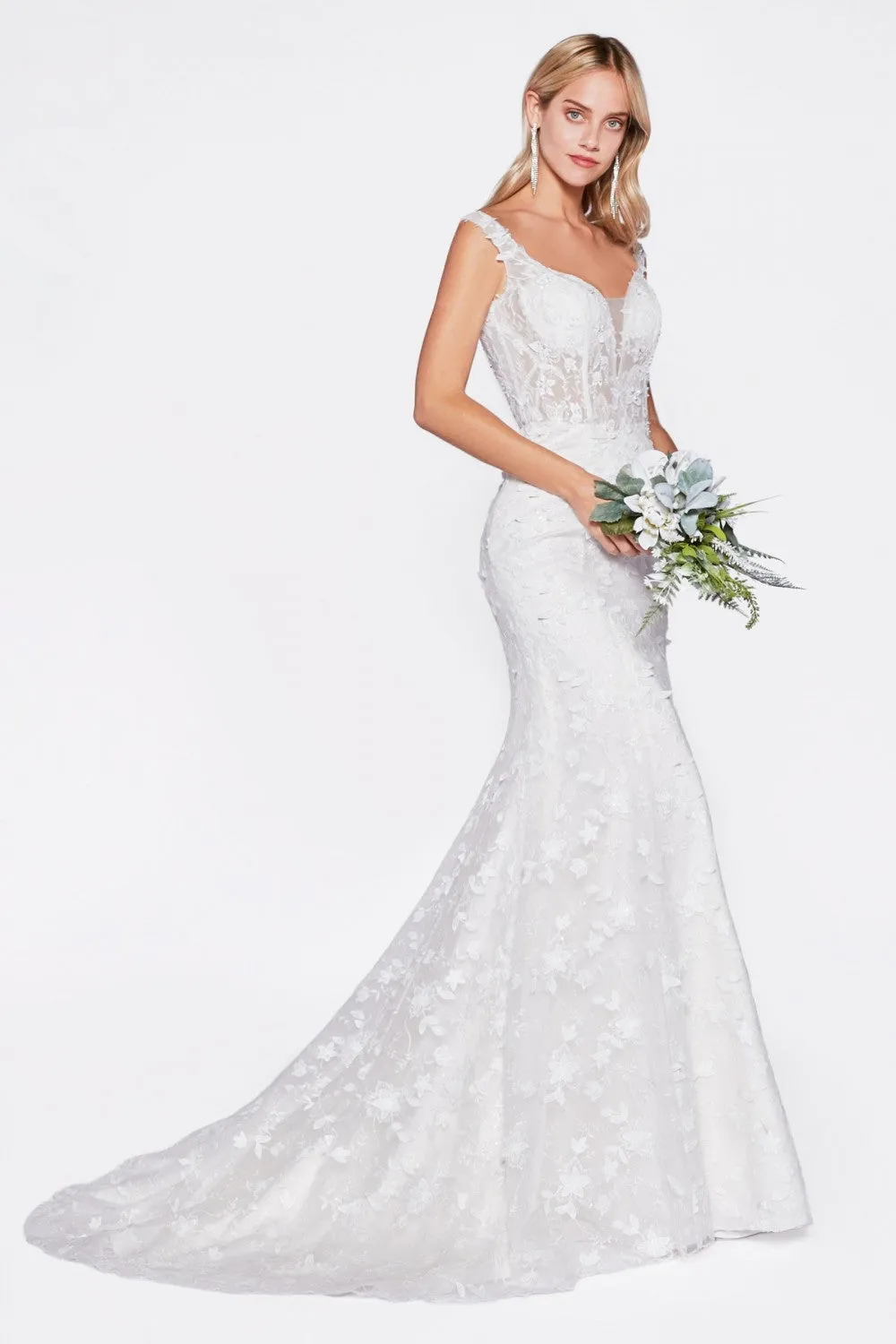 Carla Wedding Dress Sheer Bodice Flared Skirt 740TY01HRR