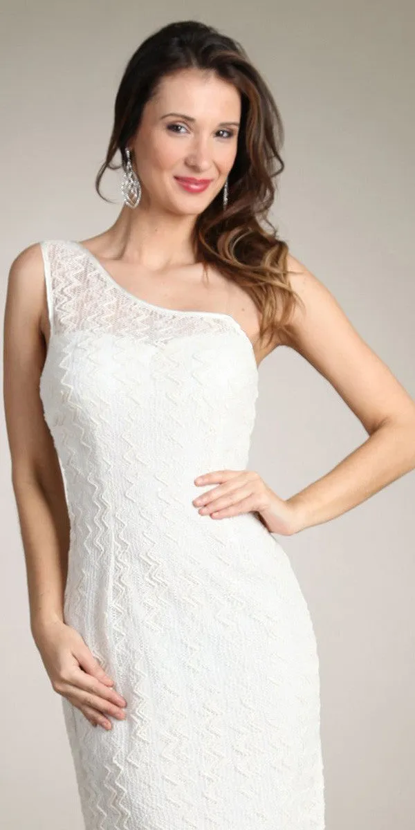 Celavie 2352 One Shoulder Short Lace Chevon Dress Includes Bolero Jacket
