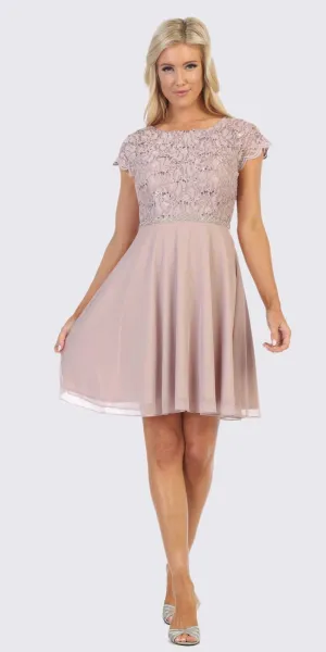 Celavie 6394-S Embellished Waist Short Dress Short Sleeves