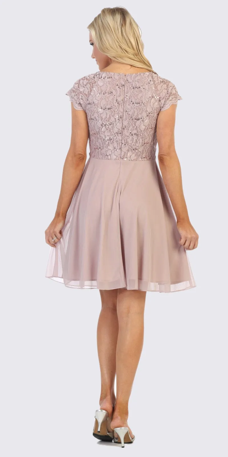 Celavie 6394-S Embellished Waist Short Dress Short Sleeves
