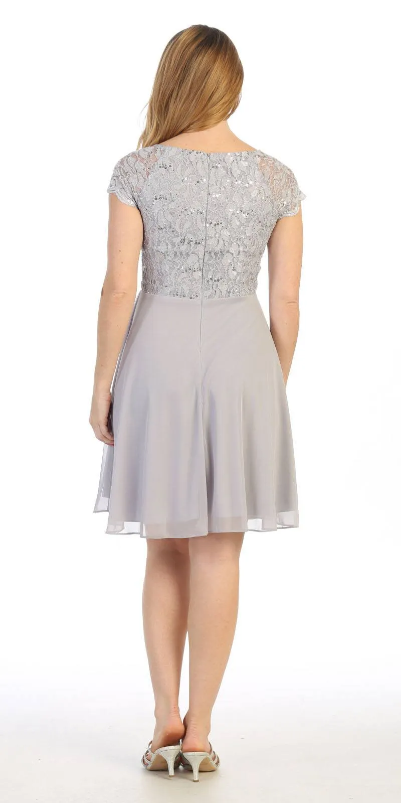 Celavie 6394-S Embellished Waist Short Dress Short Sleeves