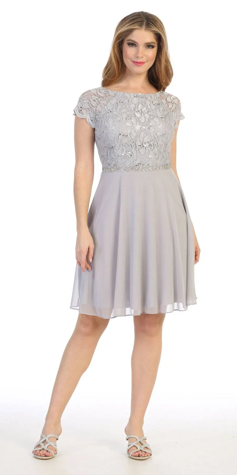 Celavie 6394-S Embellished Waist Short Dress Short Sleeves