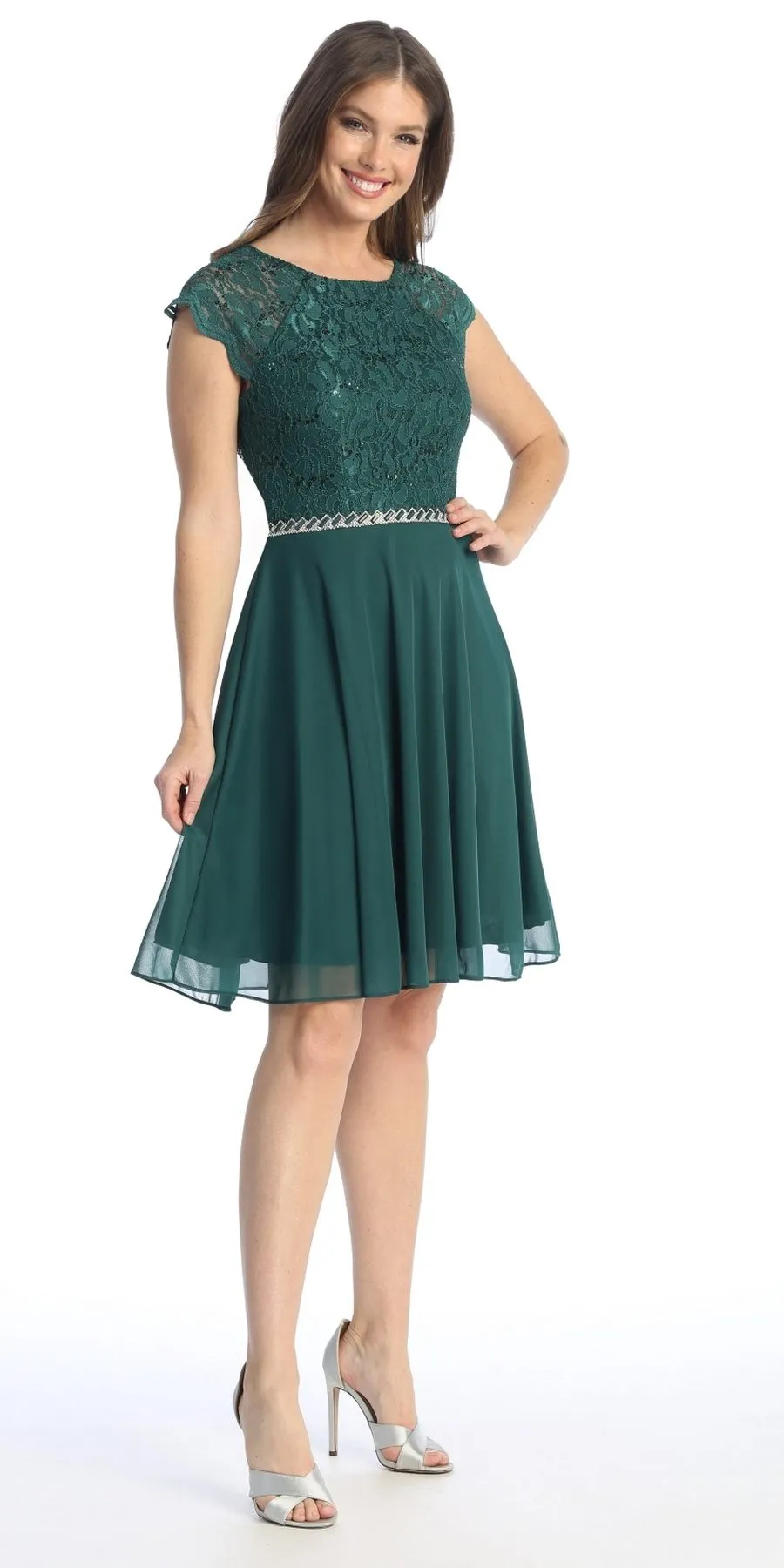 Celavie 6394-S Embellished Waist Short Dress Short Sleeves