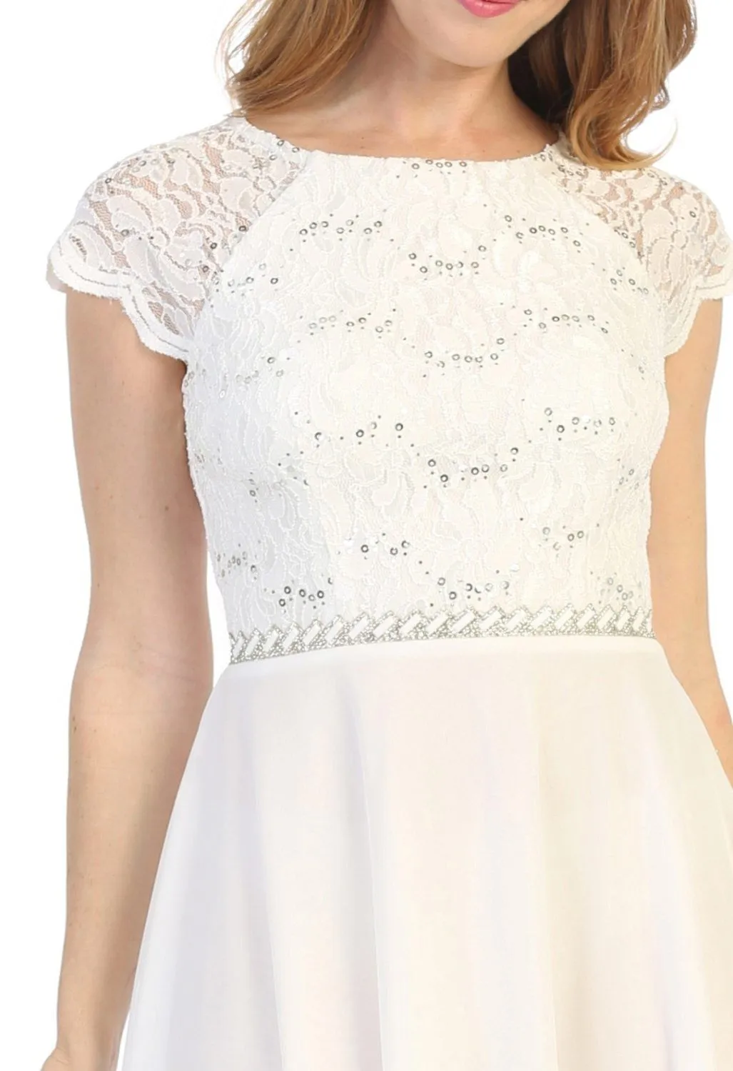 Celavie 6394-S Embellished Waist Short Dress Short Sleeves