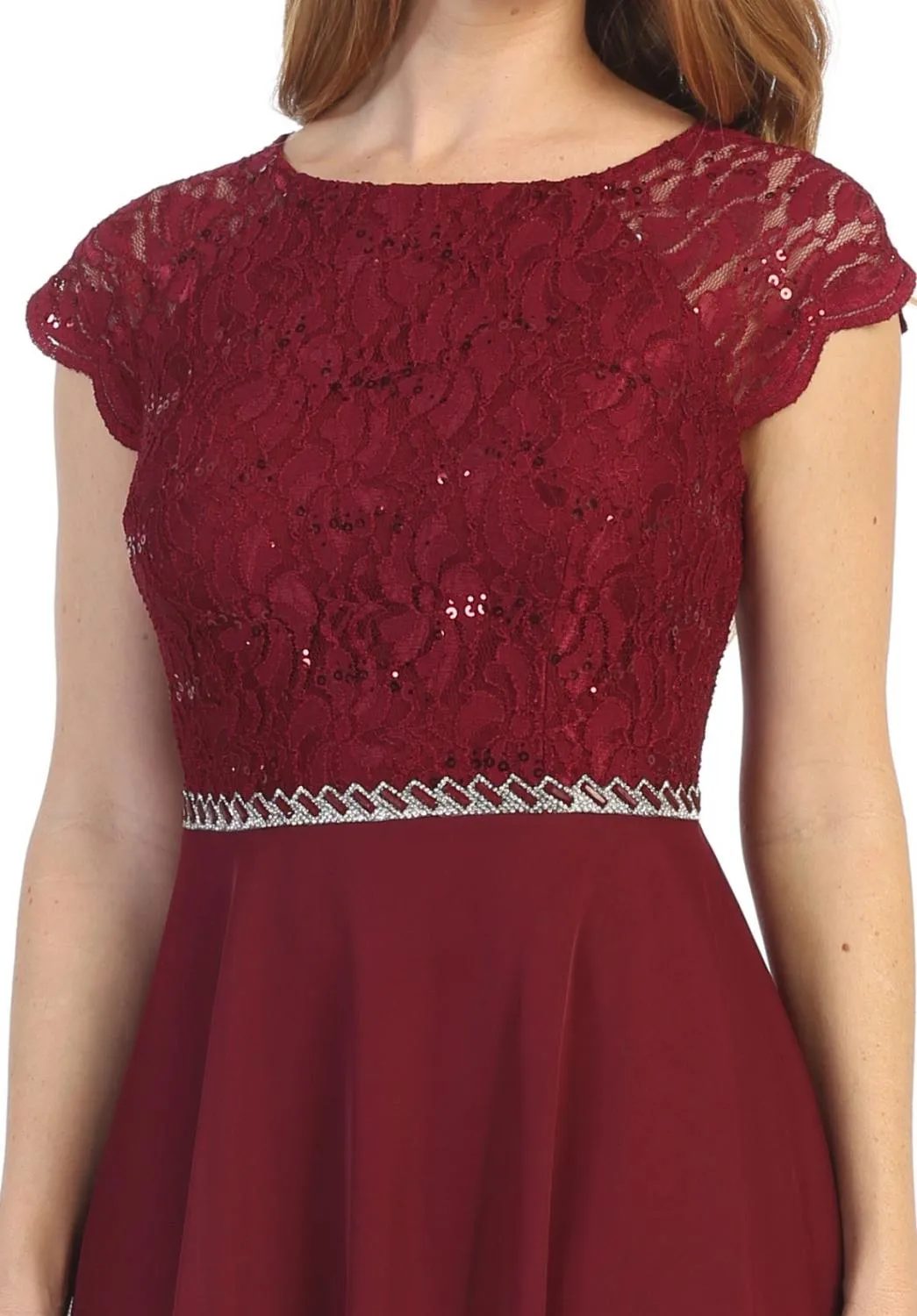 Celavie 6394-S Embellished Waist Short Dress Short Sleeves