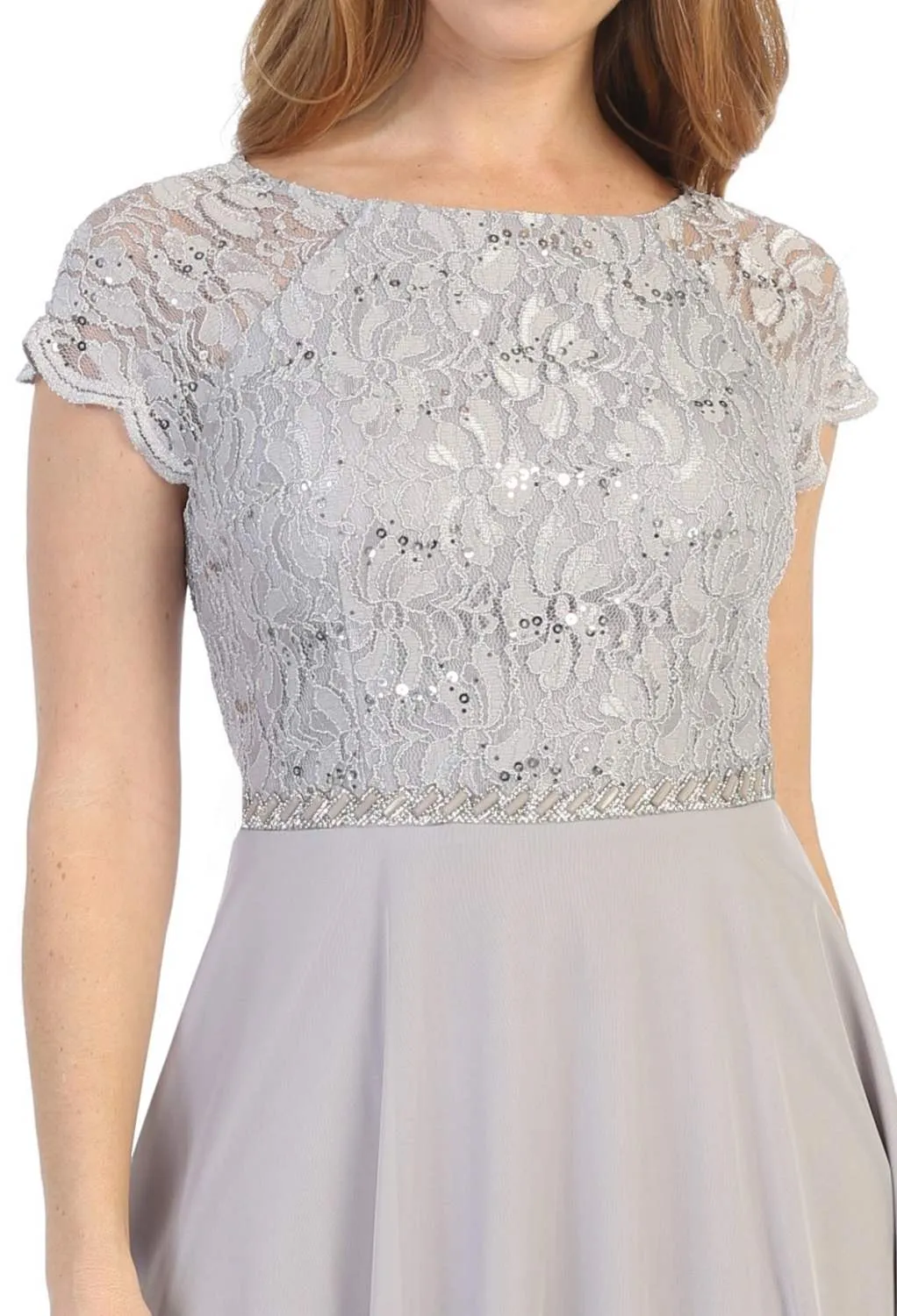 Celavie 6394-S Embellished Waist Short Dress Short Sleeves