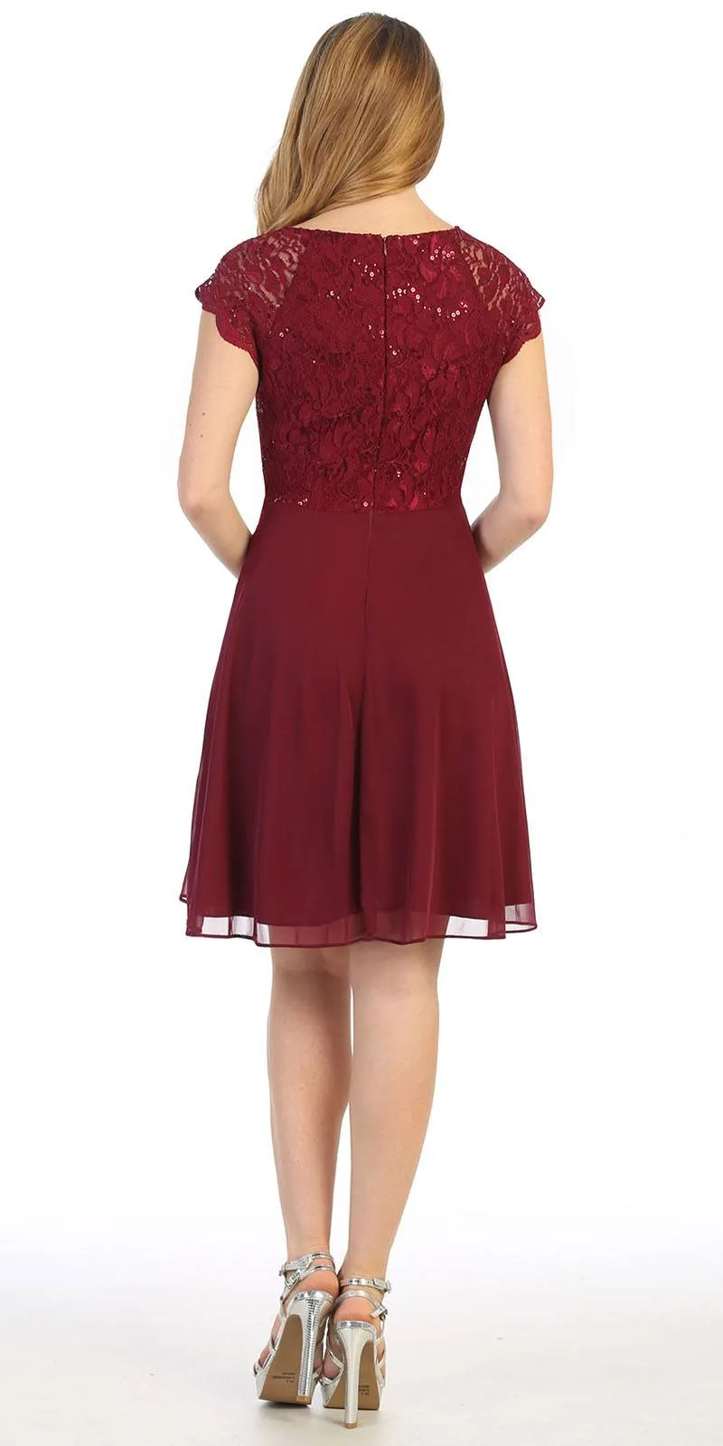 Celavie 6394-S Embellished Waist Short Dress Short Sleeves