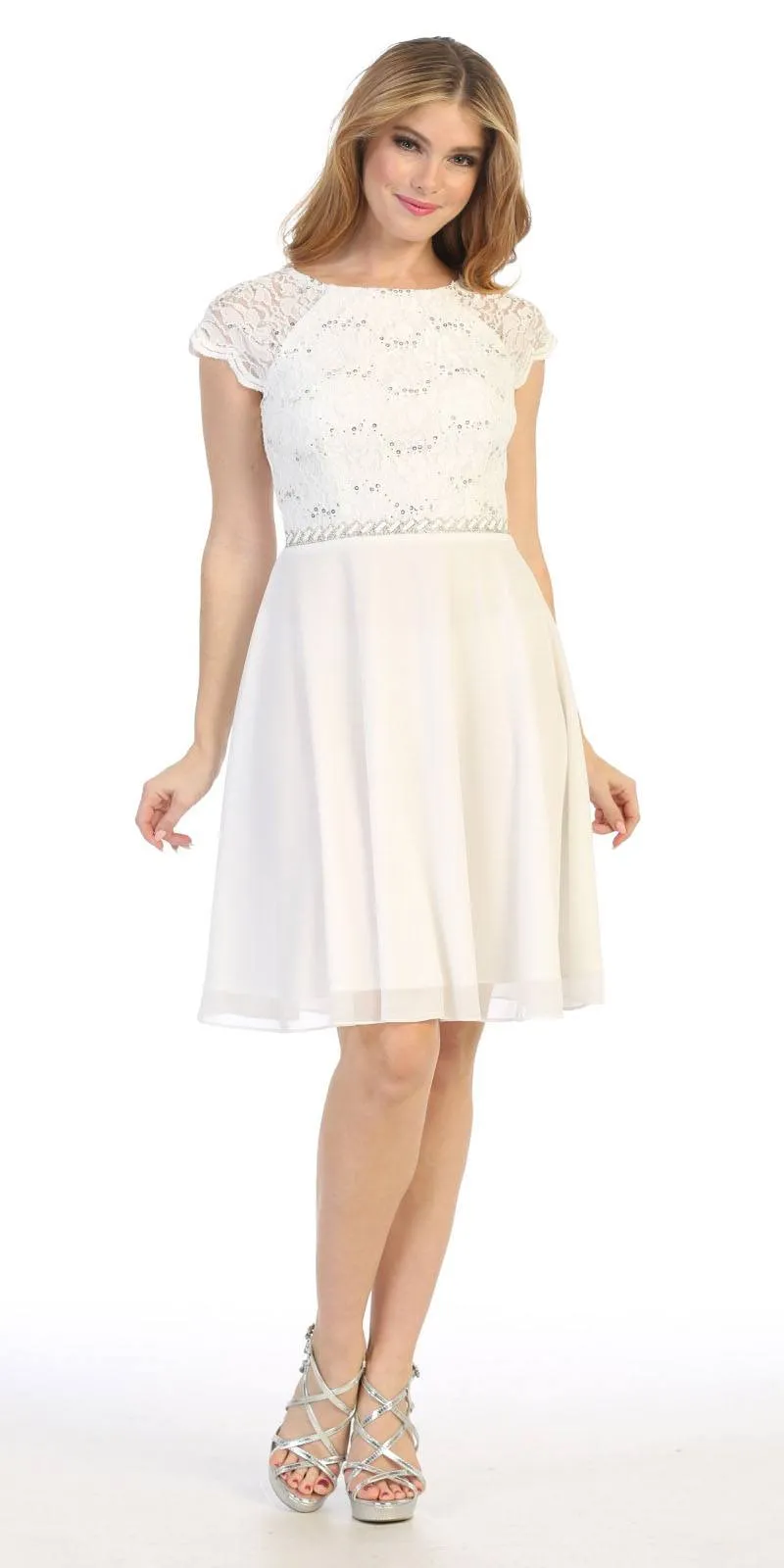 Celavie 6394-S Embellished Waist Short Dress Short Sleeves
