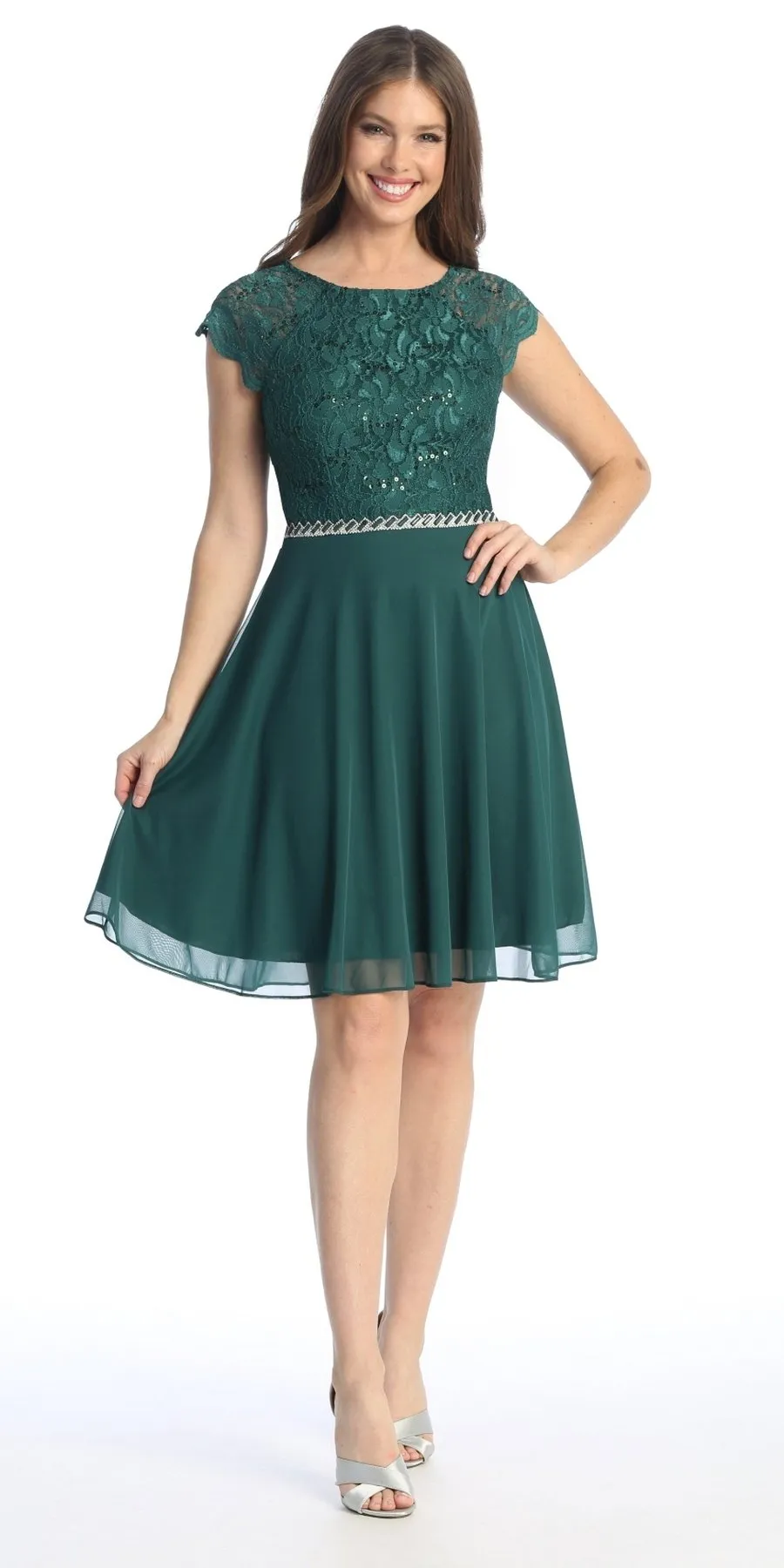 Celavie 6394-S Embellished Waist Short Dress Short Sleeves