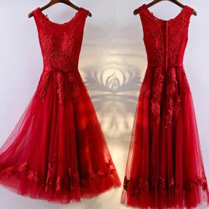 Charming A-line Round Neckline Sleeveless Bow Lace Appliques  Homecoming Dresses,BD00207
