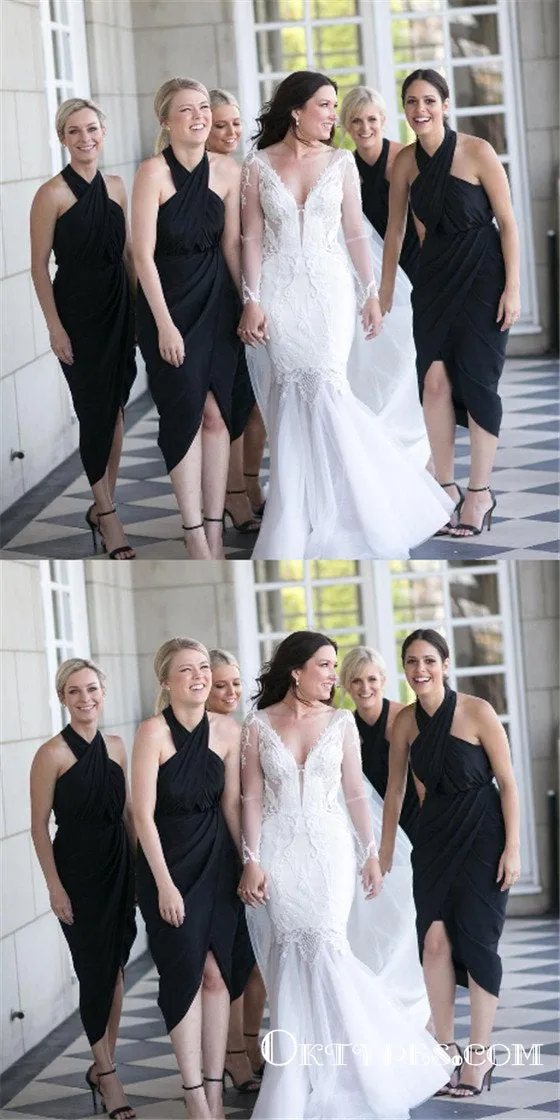 Cheap Black Cross Neck Sleeveless Chiffon Short Bridesmaid Dresses, TYP1804
