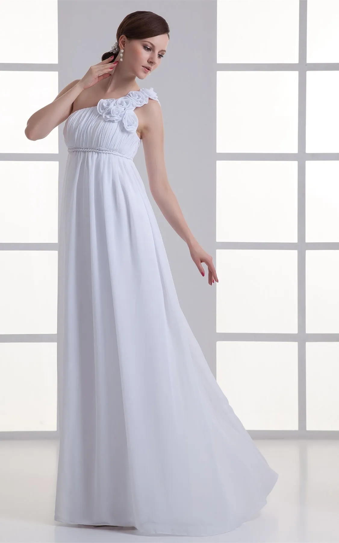 Chiffon Floral Floor-Length Empire One-Shoulder Long Dress-GC_708064