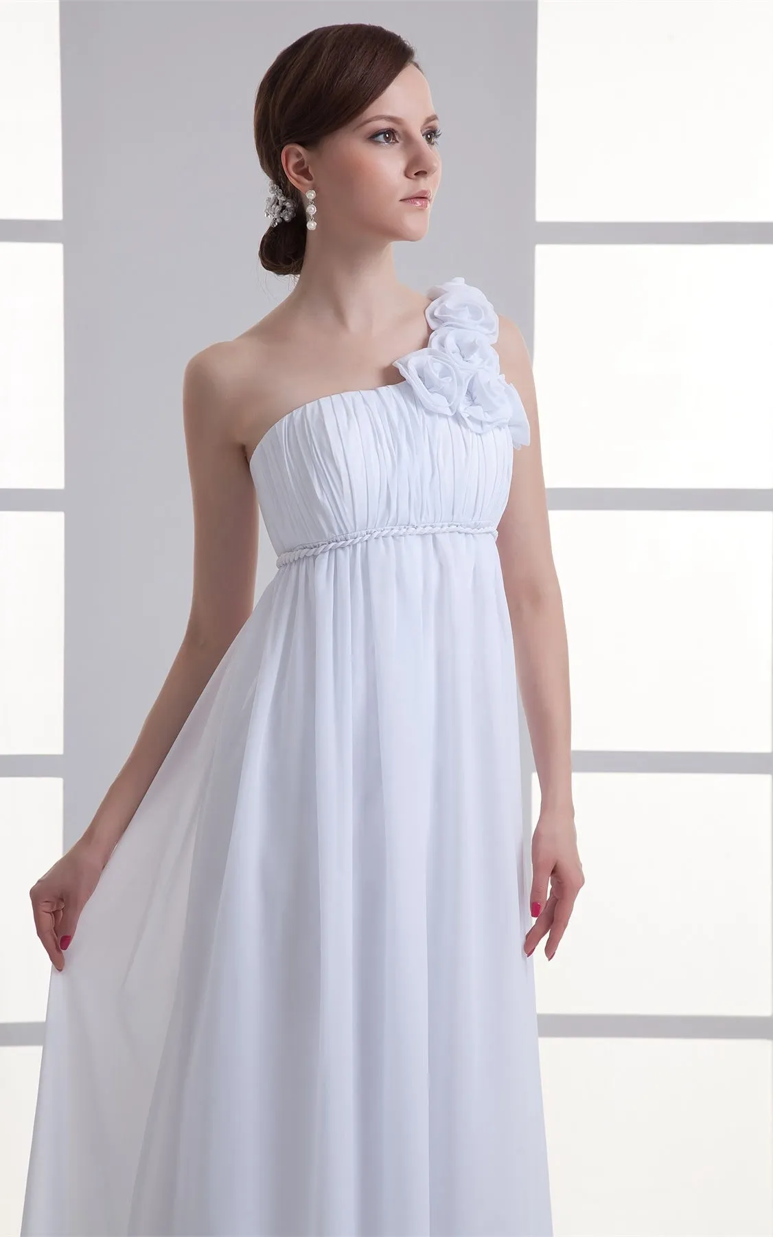 Chiffon Floral Floor-Length Empire One-Shoulder Long Dress-GC_708064