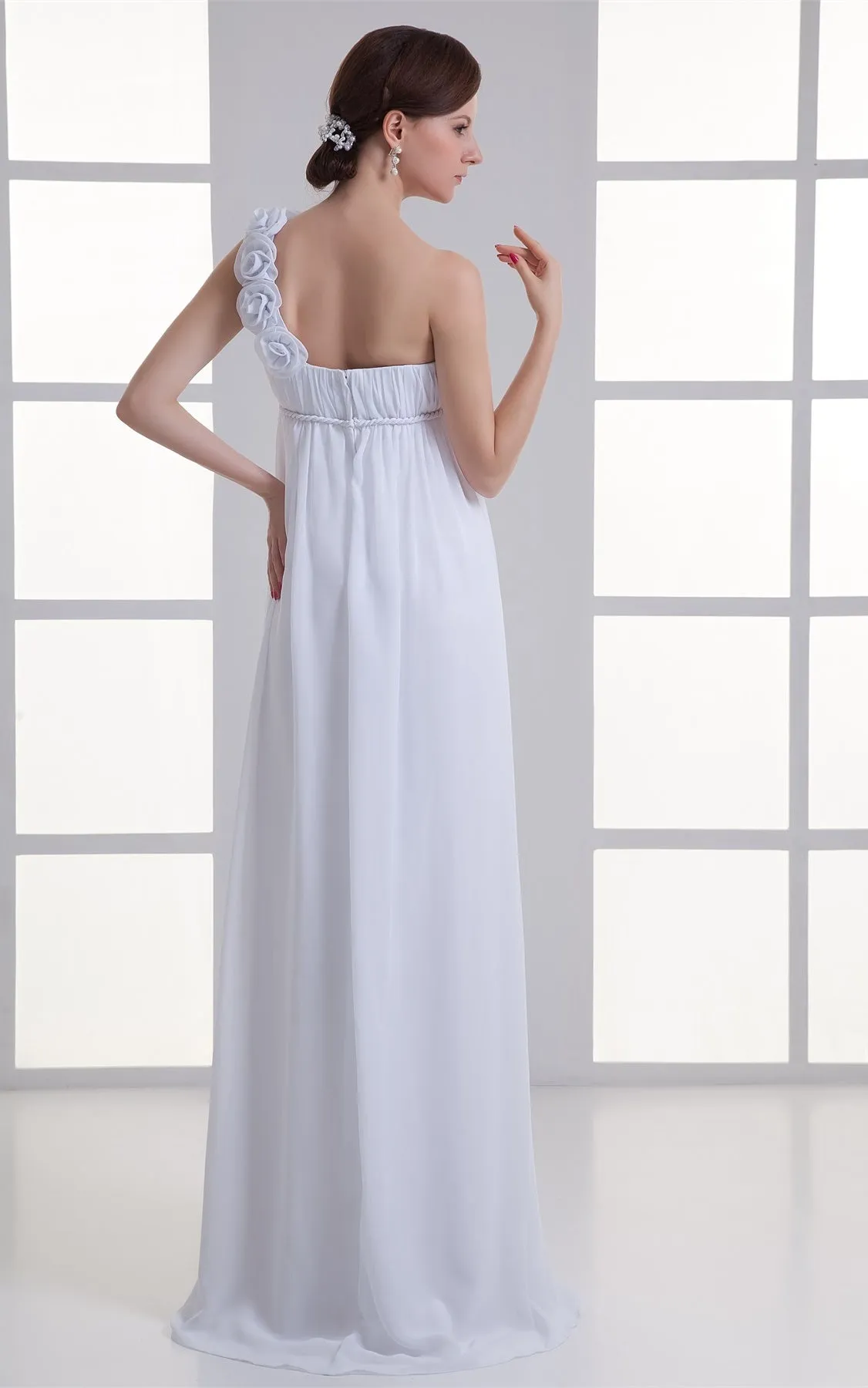 Chiffon Floral Floor-Length Empire One-Shoulder Long Dress-GC_708064