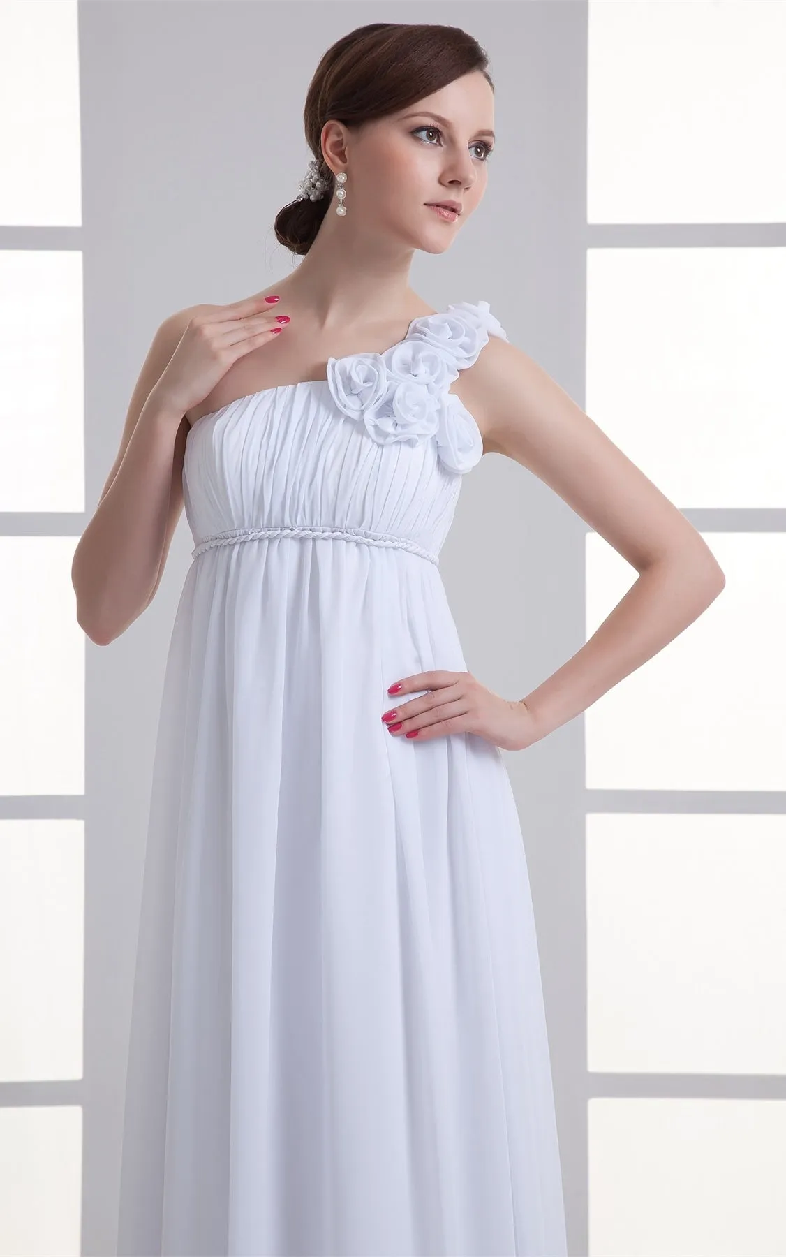 Chiffon Floral Floor-Length Empire One-Shoulder Long Dress-GC_708064