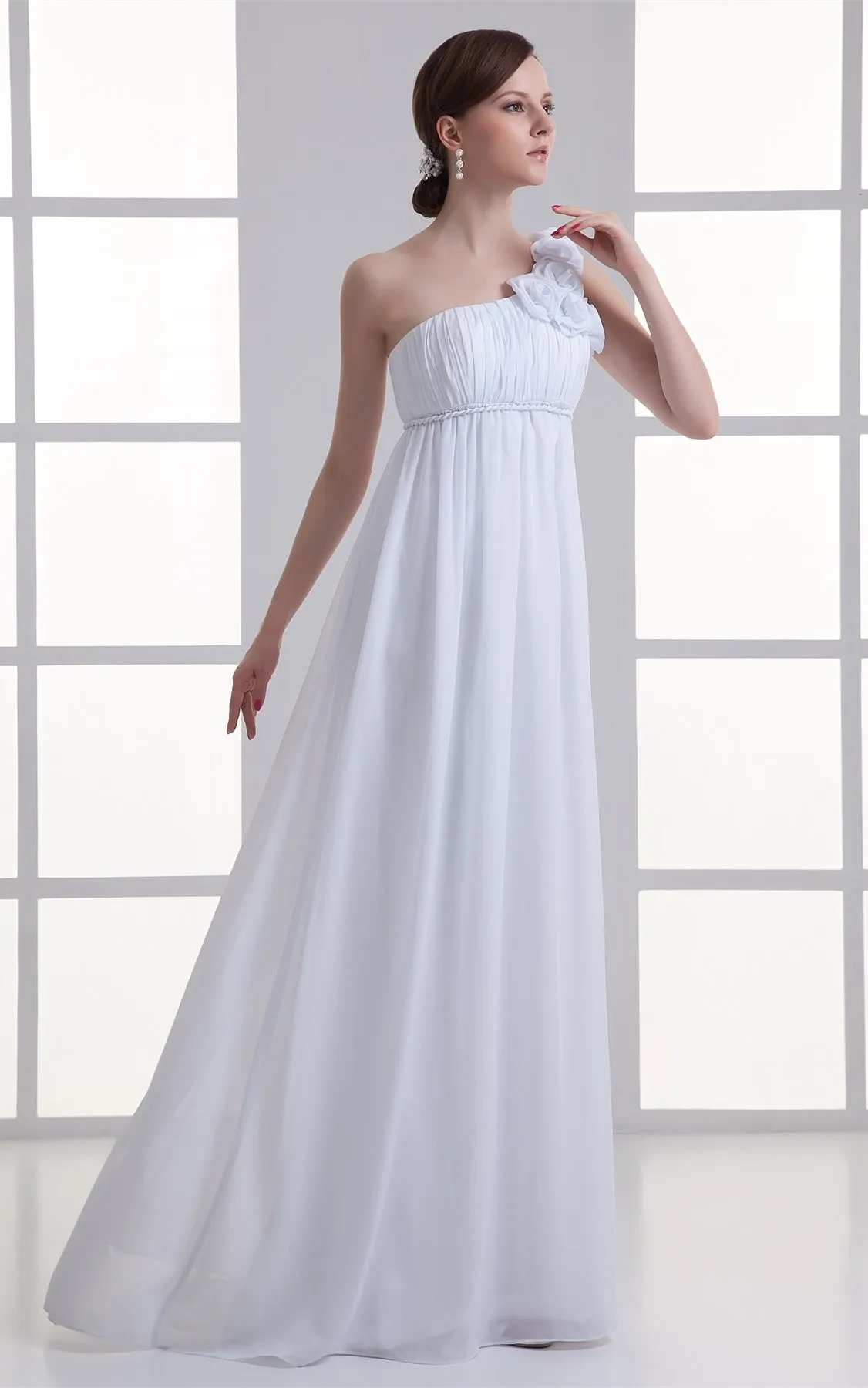 Chiffon Floral Floor-Length Empire One-Shoulder Long Dress-GC_708064