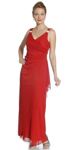 CLEARANCE - Juliet 2176 Semi Formal Dress V-Neck Wrap Skirt Rhinestone Strap