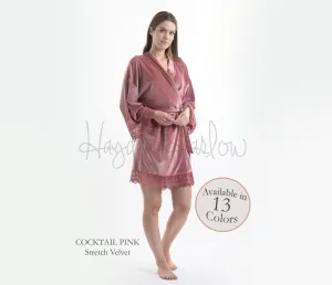 Cocktail Pink Stretch Velvet & Lace robe
