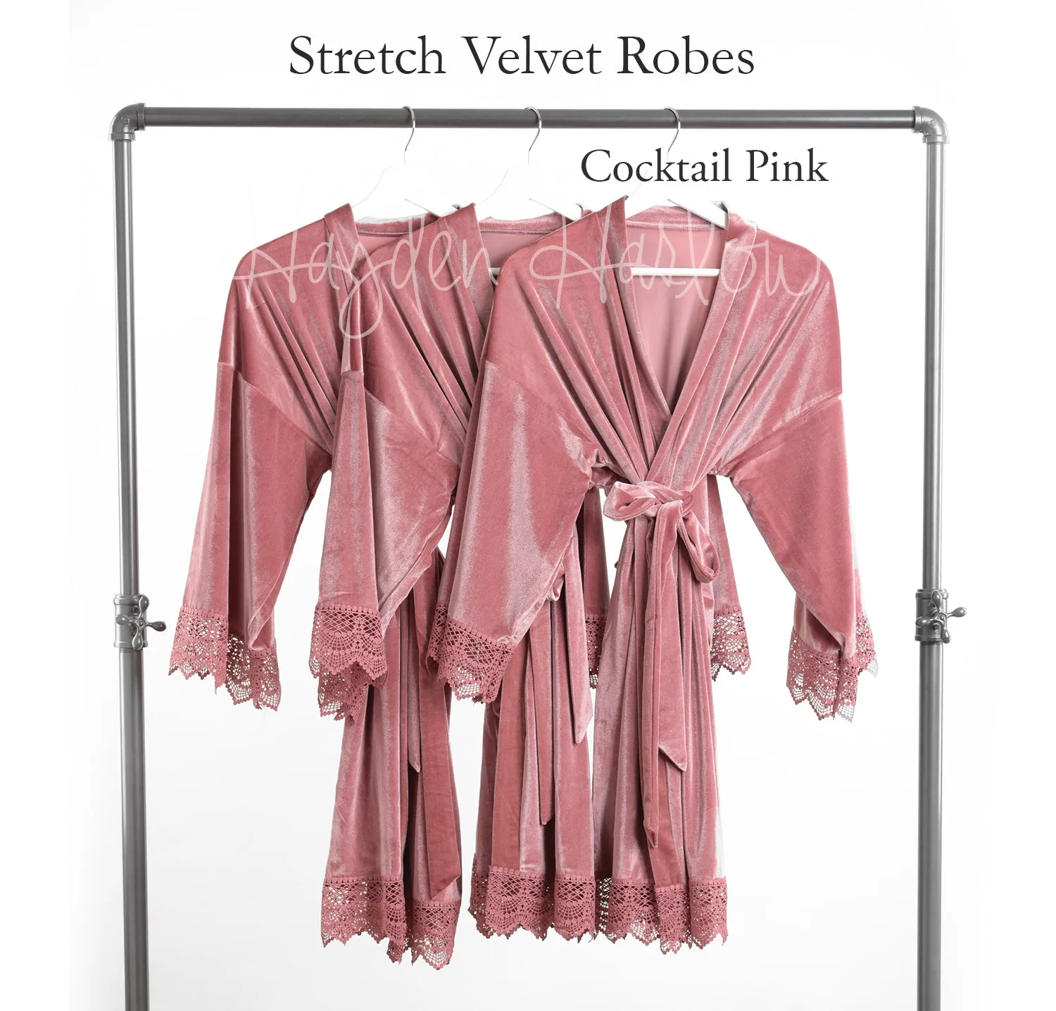 Cocktail Pink Stretch Velvet & Lace robe