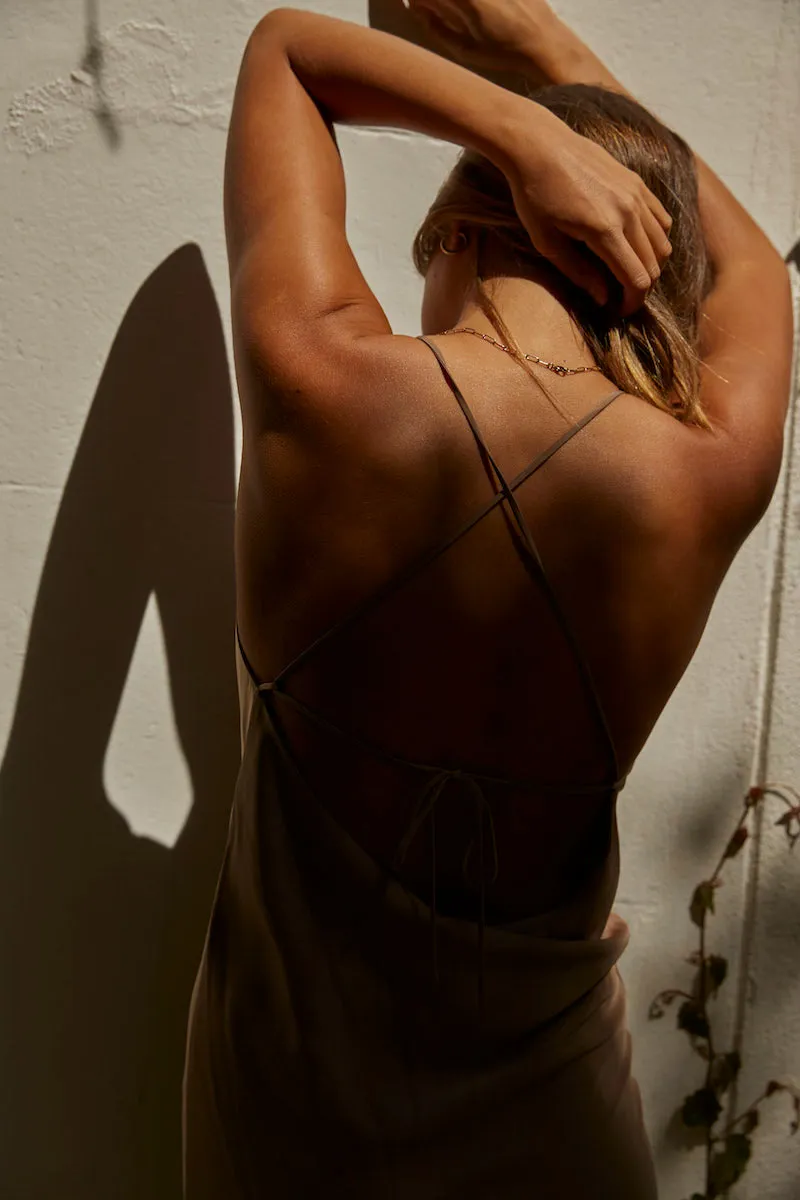 Cross Back Slip Dress - Taupe