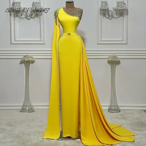 Crystal One Shoulder Cap Long Sleeve Dress