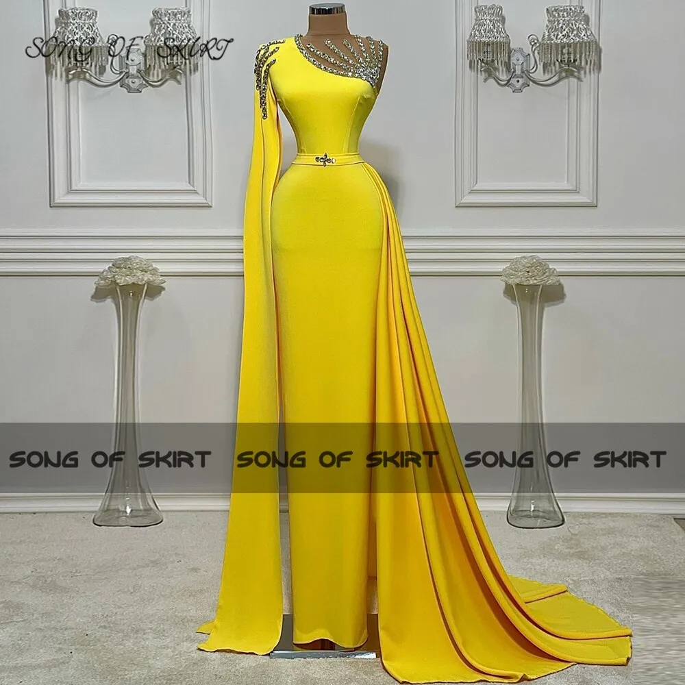 Crystal One Shoulder Cap Long Sleeve Dress