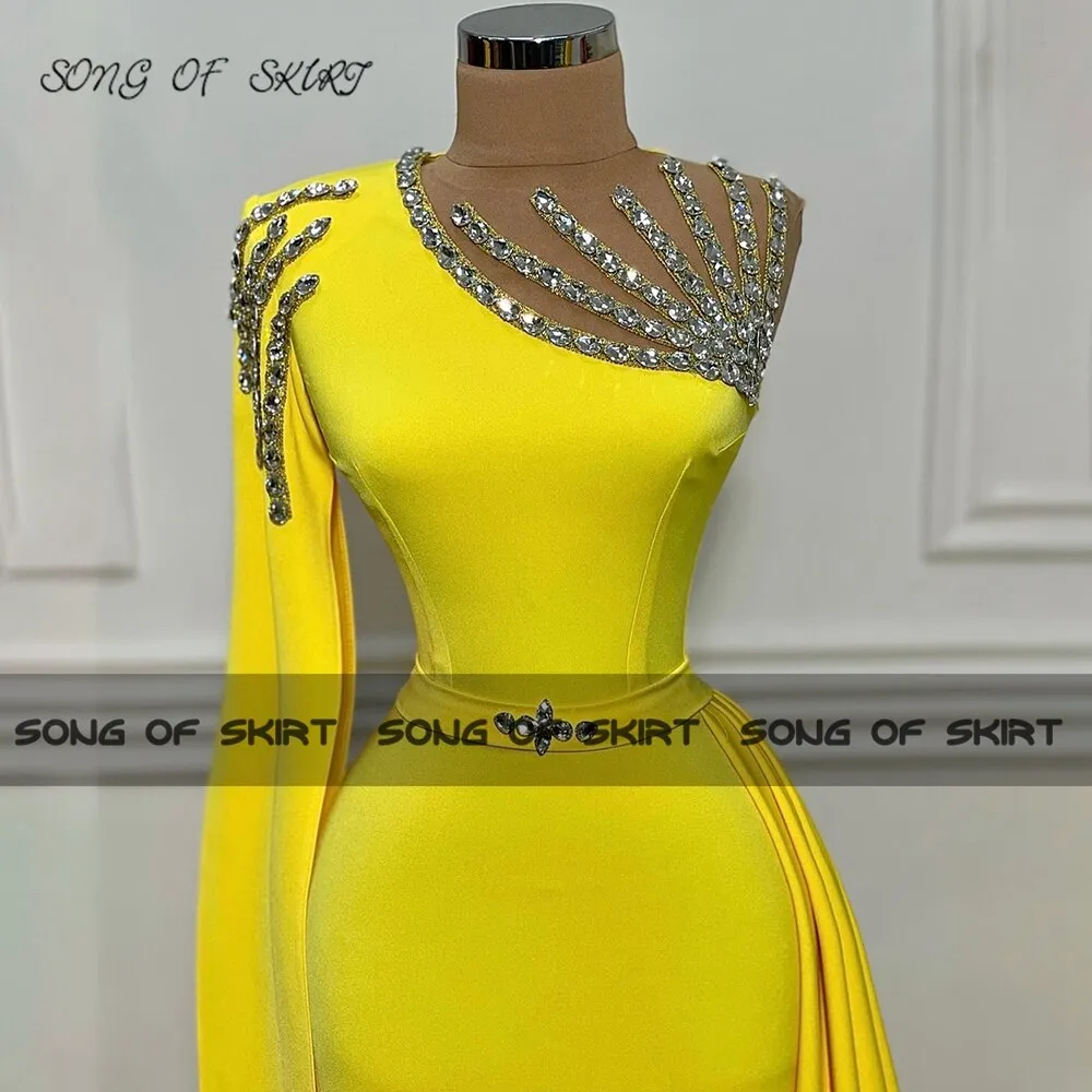 Crystal One Shoulder Cap Long Sleeve Dress