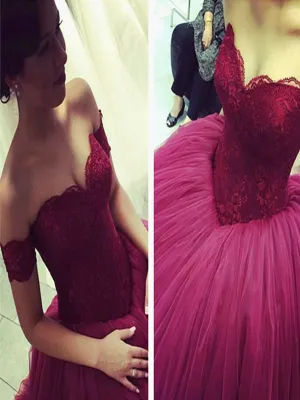Custom Made Off Shoulder Sweetheart Neck Floor Length Lace Prom Dress, Prom Gowns