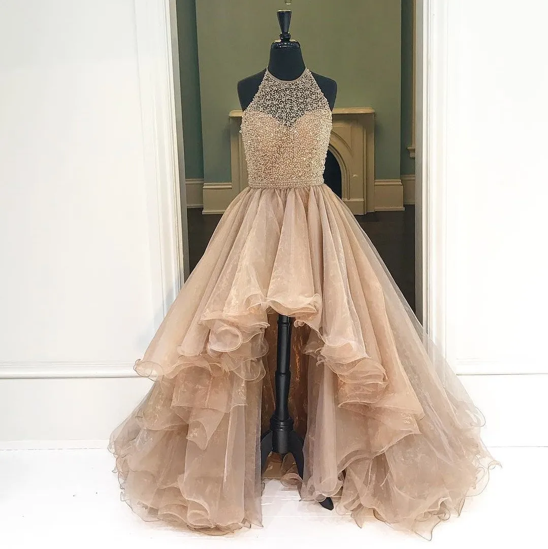 Custom Made Round Neck High Low Prom Dresses, High Low Formal Dresses