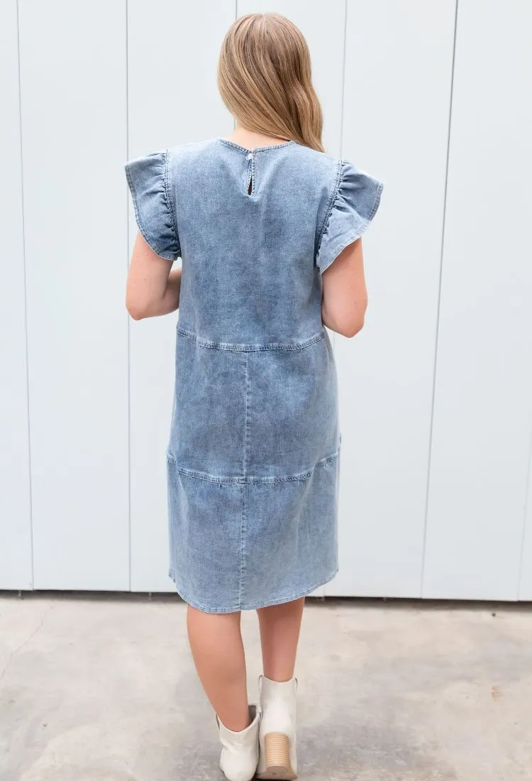 Dakota Ruffle Sleeve Denim Dress