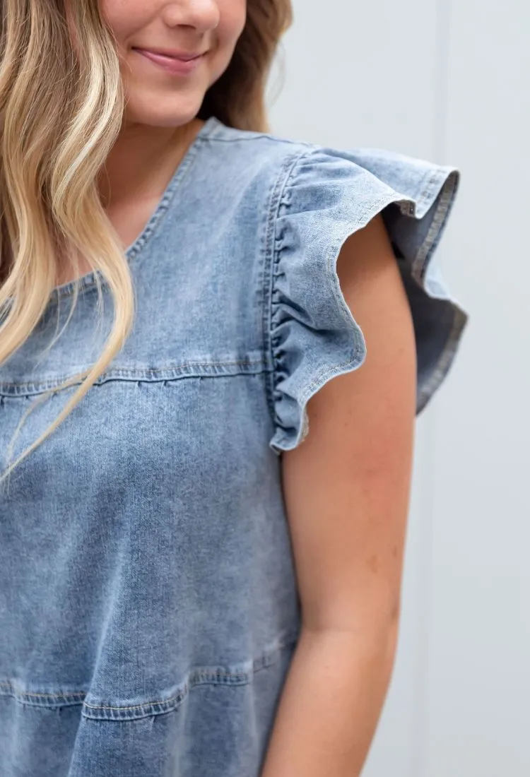 Dakota Ruffle Sleeve Denim Dress