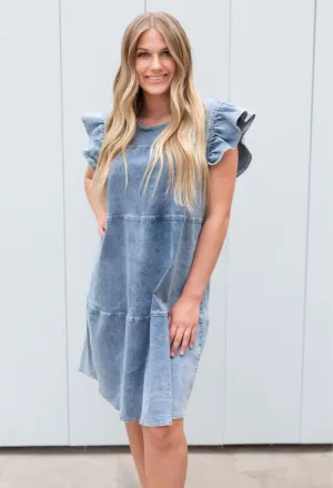 Dakota Ruffle Sleeve Denim Dress