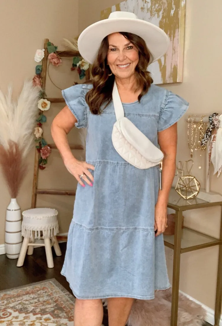 Dakota Ruffle Sleeve Denim Dress