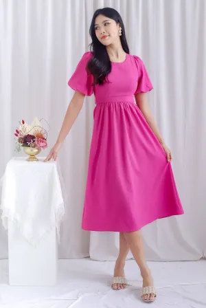 Danica Cut Out Tie Back Midi Sleeved Dress In Hot Pink
