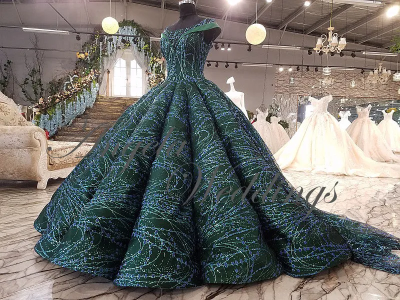 Dark Green Ball Gown Evening Dresses with Cap Sleeves 2018